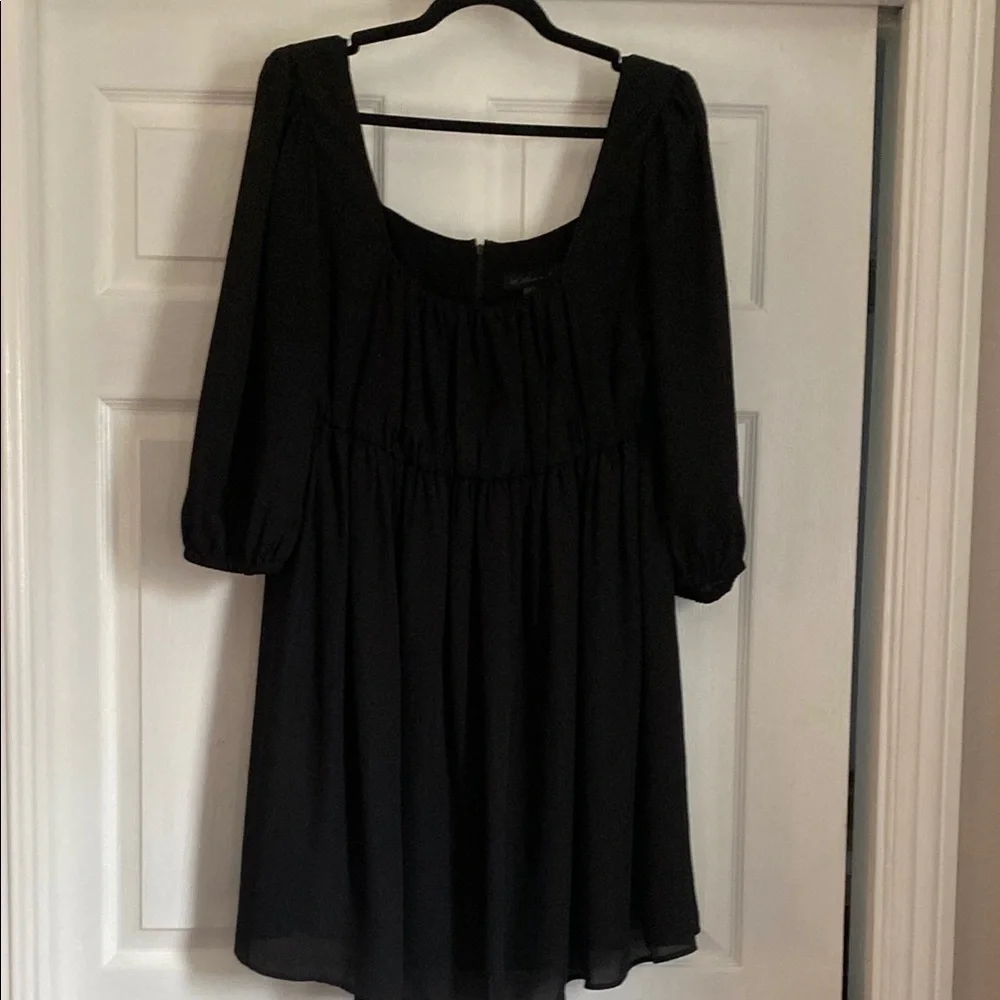 Vixen by Micheline Pitt Black Mini Dress with Puff Sleeves